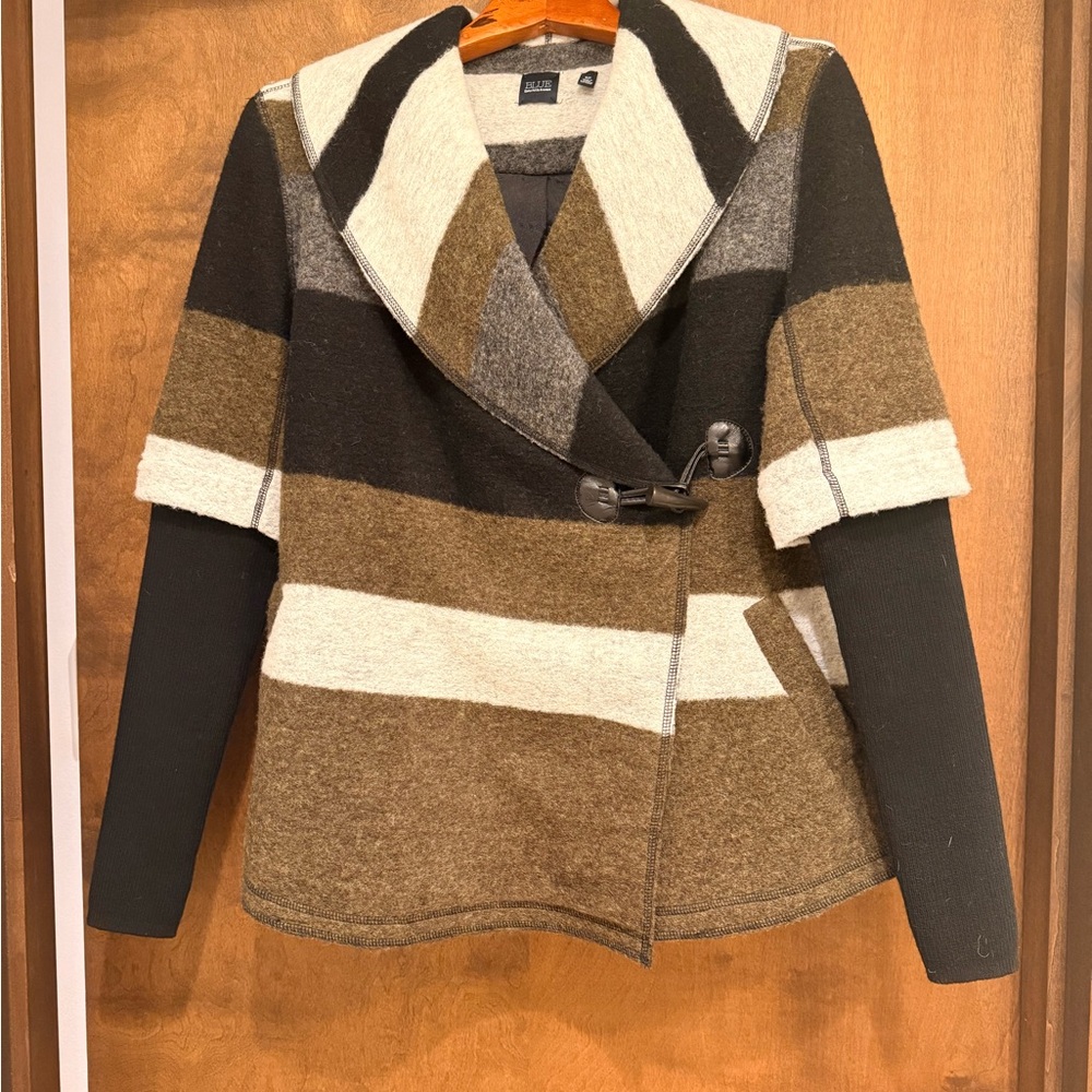 Saks Fifth Avenue BLUE - S/P Striped Wool Blend Poncho with Horn Button Closure